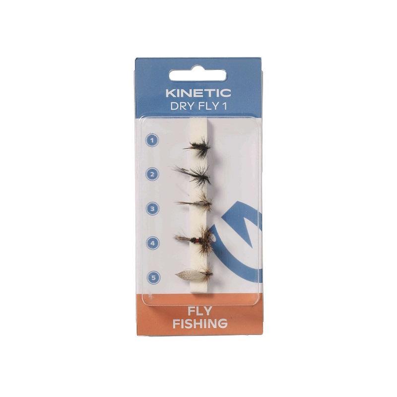 Kinetic Dry Flies sett med fem tørrfluer til ørret og harr